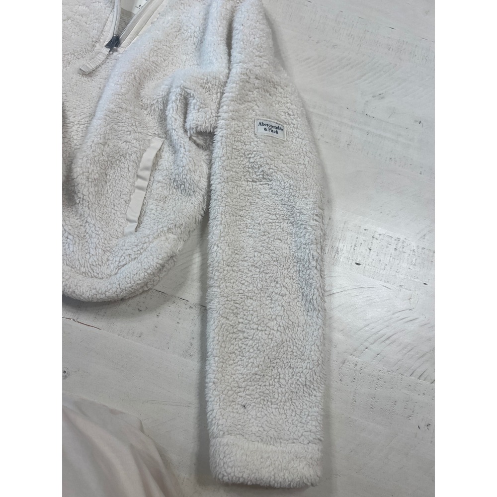 Abercrombie Kids Cream Sherpa Quarter Zip Hoodie Fleece Sweatshirt 9/10 - Picture 4 of 5
